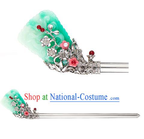 Traditional Korean National Hair Accessories Green Colored Glaze Hair Stick Hairpins, Korean Palace Hanbok Fashion Headwear for Women