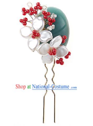 Korean National Wedding Hair Accessories Bride Palace Cyphers White Flowers Hairpins, Korean Hanbok Fashion Hair Stick Headwear for Women