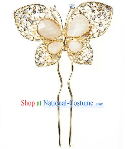 Korean National Wedding Hair Accessories Bride Hairpins Crystal Butterfly Hair Clip, Korean Hanbok Fashion Palace Hair Clasp for Women