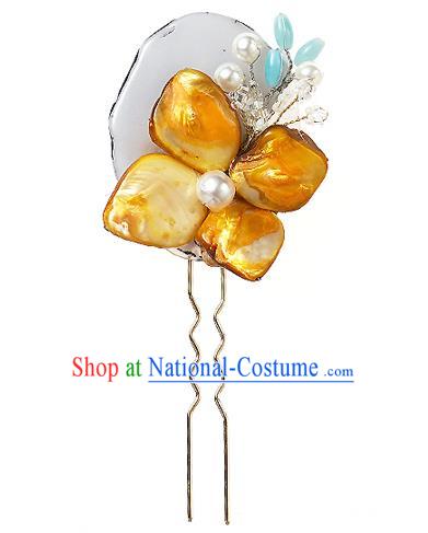 Korean National Wedding Hair Accessories Bride Yellow Flower Hair Clip, Korean Hanbok Fashion Palace Hairpins for Women