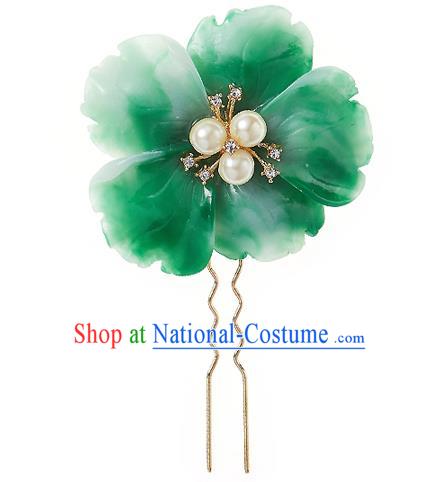 Korean National Wedding Hair Accessories Bride Green Flower Hair Clip, Korean Hanbok Fashion Palace Hairpins for Women