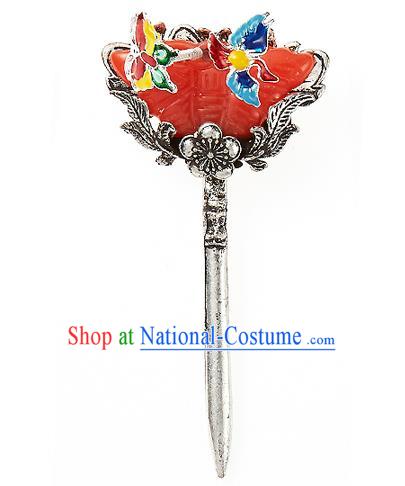 Korean National Wedding Hair Accessories Bride Red Butterfly Hair Clip, Korean Hanbok Fashion Palace Hairpins for Women