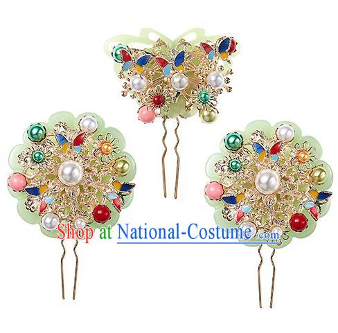 Korean National Hair Accessories Butterfly Pearls Wedding Hair Stick, Asian Korean Hanbok Fashion Bride Headwear Hairpins for Women