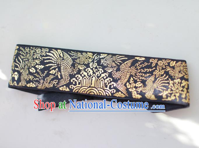 Traditional Korean Accessories Embroidered Dragon Navy Waist Belts, Asian Korean Fashion Waistband Decorations for Kids