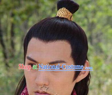 Chinese Ancient Opera Swordsman Wig, Traditional Chinese Beijing Opera Prince Wig Sheath for Men