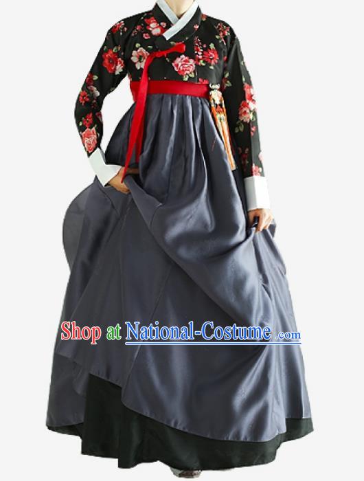 Asian Korean National Handmade Wedding Clothing Palace Bride Hanbok Costume Embroidered Black Blouse and Dress for Women