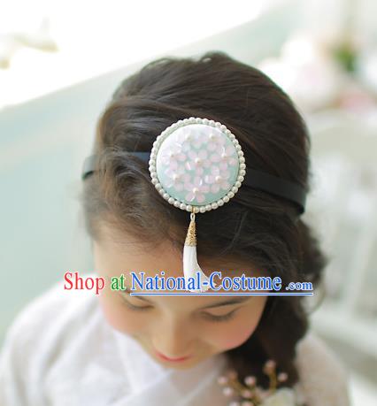 Korean National Hair Accessories Wedding Bride Embroidered Tassel Blue Hair Clasp, Asian Korean Hanbok Headband Headwear for Kids