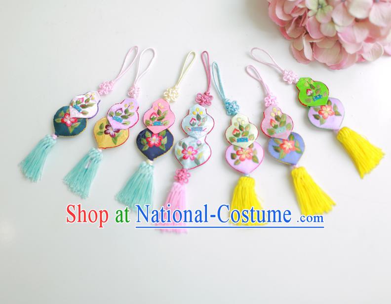 Asian Korean Hanbok Embroidered Calabash Waist Decorations, Korean National Belts Accessories Wedding Bride Waist Pendant for Women