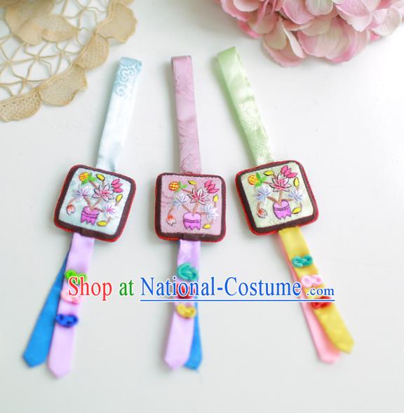 Asian Korean Hanbok Embroidered Waist Decorations, Korean National Belts Accessories Wedding Bride Waist Pendant for Women