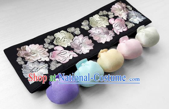 Traditional Korean Accessories Embroidered Flowers Waist Belts, Asian Korean Fashion Waistband Decorations for Kids