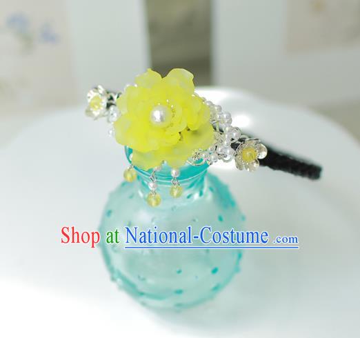 Korean National Bride Hair Accessories Yellow Flower Hair Clasp, Asian Korean Hanbok Palace Headband Headwear for Kids