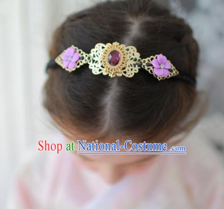 Korean National Bride Hair Accessories Purple Crystal Hair Clasp, Asian Korean Hanbok Palace Headband Headwear for Kids