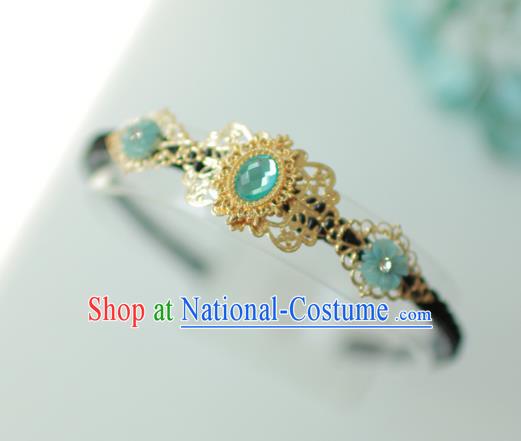 Korean National Bride Hair Accessories Green Crystal Hair Clasp, Asian Korean Hanbok Palace Headband Headwear for Kids