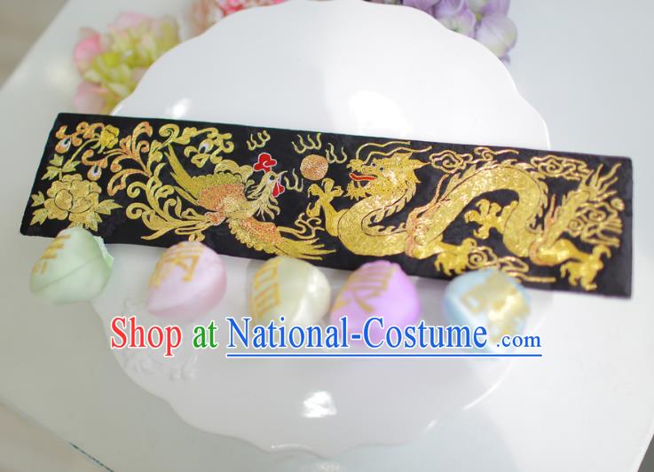 Traditional Korean Accessories Embroidered Golden Dragon and Phoenix Waist Belts, Asian Korean Fashion Waistband Decorations for Kids