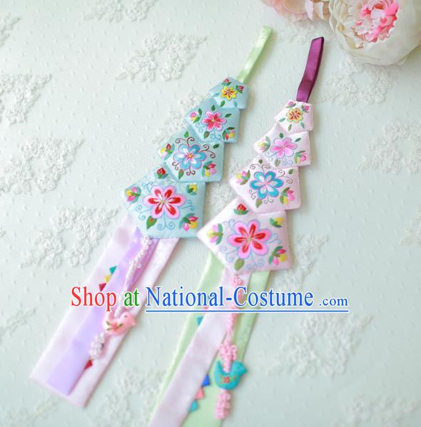 Asian Korean Hanbok Embroidered Tassel Waist Decorations, Korean National Belts Accessories Wedding Bride Waist Pendant for Kids