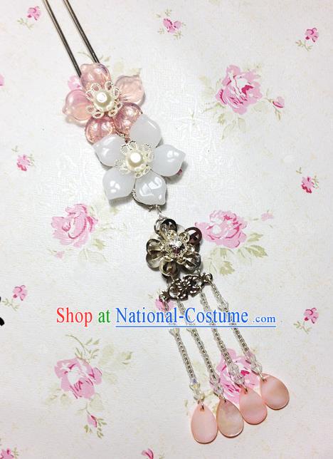 Traditional Chinese Ancient Classical Hair Accessories Hanfu Pink Shell Flowers Hair Clip Tassel Step Shake Bride Hairpins for Women