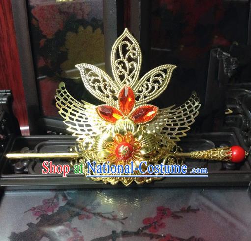 Traditional Handmade Chinese Classical Hair Accessories, Ancient Royal Highness Tuinga Golden Hairdo Crown for Men