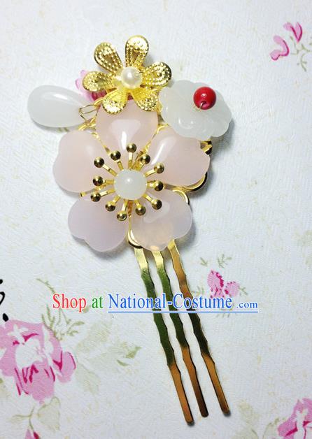 Traditional Chinese Ancient Classical Hair Accessories Hanfu Pink Flowers Hair Comb Step Shake Bride Hairpins for Women