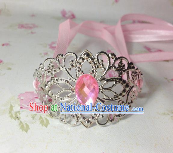 Traditional Handmade Chinese Classical Hair Accessories, Ancient Royal Highness Pink Crystal Ribbon Headband Tuinga Hairdo Crown for Men