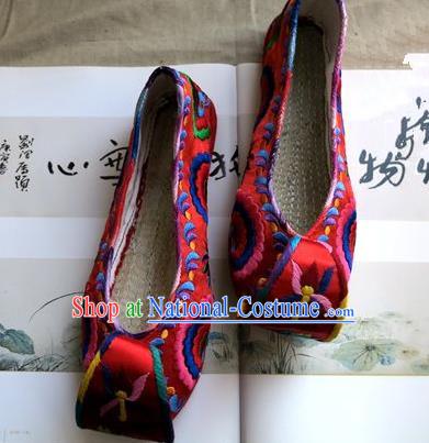 Asian Chinese Traditional Shoes Red Embroidered Shoes, China Peking Opera Handmade Embroidery Shoe Hanfu Princess Shoes for Women