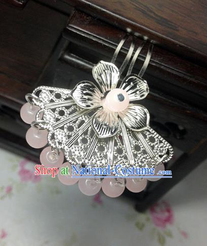 Traditional Chinese Ancient Classical Hair Accessories Hanfu Light Pink Beads Tassel Hair Clip Bride Hairpins for Women