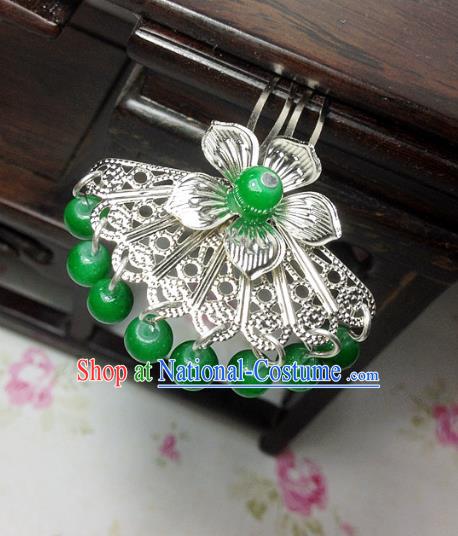 Traditional Chinese Ancient Classical Hair Accessories Hanfu Deep Green Beads Tassel Hair Clip Bride Hairpins for Women