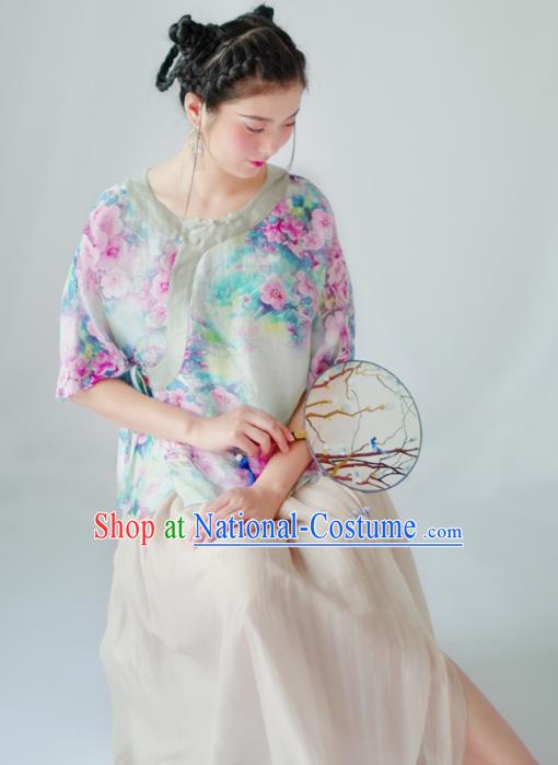 Asian China National Costume Hanfu Slant Opening Printing Qipao Blouse, Traditional Chinese Tang Suit Cheongsam Shirts Clothing for Women