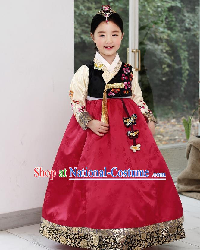 Traditional Korean Hanbok Embroidered Clothing, Asian Korean Fashion Apparel Hanbok Embroidery Costume for Kids