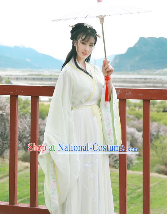 Asian China Han Dynasty Princess Costume Blouse and Skirt, Traditional Ancient Chinese Palace Lady Hanfu Embroidered Clothing for Women