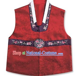 Traditional Korean Handmade Hanbok Embroidered Red Vest, Asian Korean Apparel Hanbok Embroidery Bridegroom Waistcoat for Men