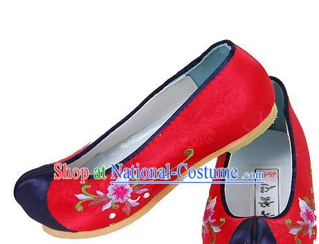 Traditional Korean National Girls Embroidered Shoes, Asian Korean Hanbok Children Red Bride Shoes for Kids