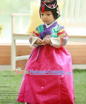 Traditional Korean Handmade Court Hanbok Embroidered Clothing, Asian Korean Apparel Hanbok Embroidery Costume for Kids