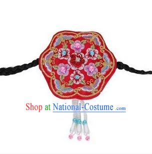 Traditional Korean Hair Accessories Embroidered Red Hair Clasp, Asian Korean Fashion Wedding Headband for Kids