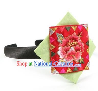 Traditional Korean Hair Accessories Embroidered Hair Clasp, Asian Korean Fashion Wedding Red Headband for Kids