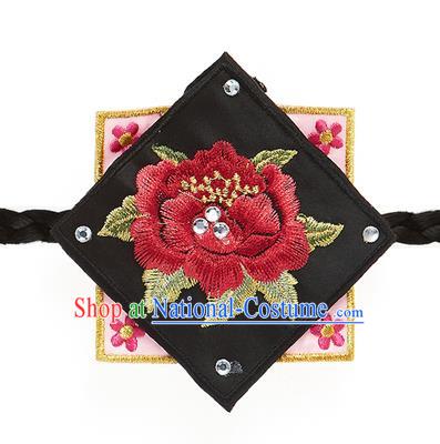 Traditional Korean Hair Accessories Embroidered Black Hair Clasp, Asian Korean Fashion Wedding Headband for Kids