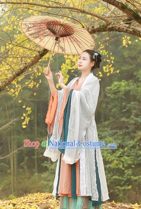 Asian China Wei and Jin Dynasties Palace Lady Dance Costume, Traditional Ancient Chinese Princess Hanfu Embroidered Clothing for Women