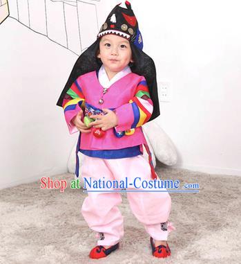 Traditional Korean Handmade Hanbok Embroidered Pink Costume, Asian Korean Apparel Hanbok Embroidery Clothing for Boys