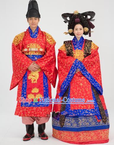 Traditional Korean Handmade Formal Occasions Embroidered Palace Wedding Couple Hanbok Complete Set