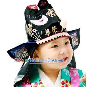 Traditional Korean Hair Accessories Palace Prince Embroidery Hats, Asian Korean National Fashion Children Tiger Head Imitation Cap Headwear for Boys