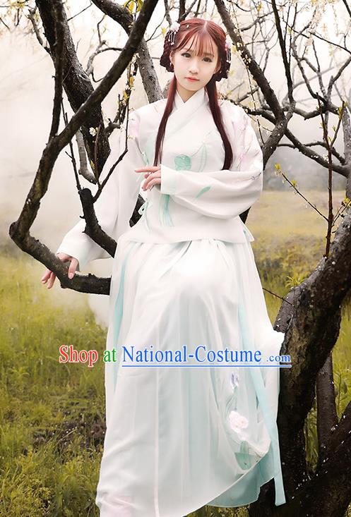 Asian China Ming Dynasty Palace Lady Embroidered Costume, Traditional Ancient Chinese Princess Hanfu Clothing for Women