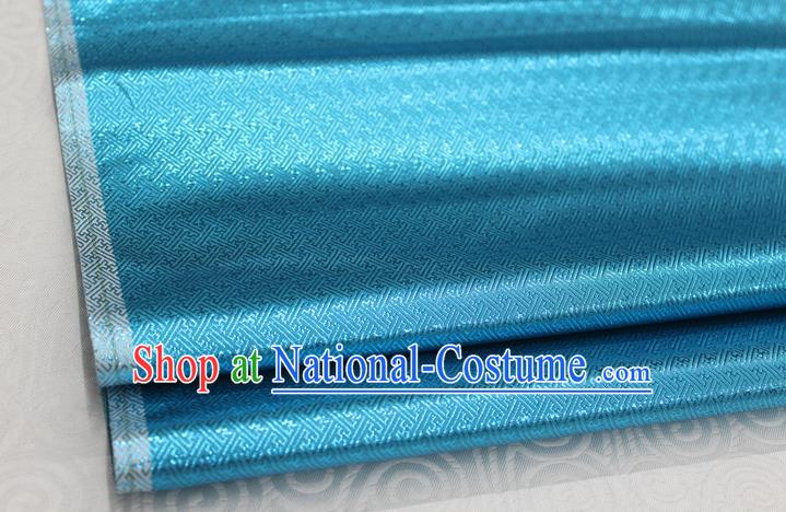 Chinese Traditional Royal Palace Pattern Mongolian Robe Lake Blue Brocade Fabric, Chinese Ancient Emperor Costume Drapery Hanfu Tang Suit Material