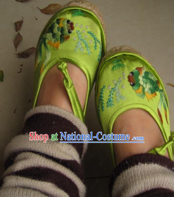 Traditional Chinese Ancient Princess Shoes Green Cloth Embroidered Shoes, China Handmade Embroidery Hanfu Shoes for Women