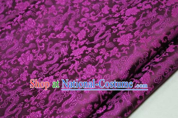 Chinese Traditional Palace Dragons Pattern Cheongsam Amaranth Brocade Fabric, Chinese Ancient Costume Tang Suit Hanfu Satin Material