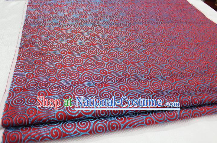 Chinese Traditional Palace Blue Auspicious Clouds Pattern Tang Suit Mongolian Robe Red Brocade Fabric, Chinese Ancient Costume Hanfu Material