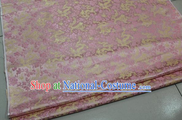 Chinese Traditional Palace Dragons Pattern Cheongsam Pink Brocade Fabric, Chinese Ancient Costume Tang Suit Hanfu Satin Material