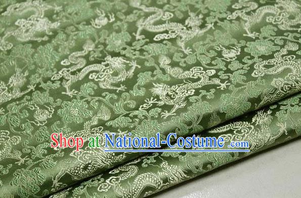 Chinese Traditional Palace Dragons Pattern Cheongsam Green Brocade Fabric, Chinese Ancient Costume Tang Suit Hanfu Satin Material