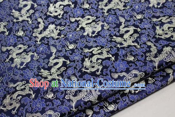 Chinese Traditional Palace Dragons Pattern Cheongsam Navy Brocade Fabric, Chinese Ancient Costume Tang Suit Hanfu Satin Material