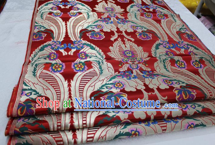 Chinese Traditional Ancient Costume Palace Pattern Mongolian Robe Red Nanjing Brocade Cheongsam Satin Fabric Hanfu Material