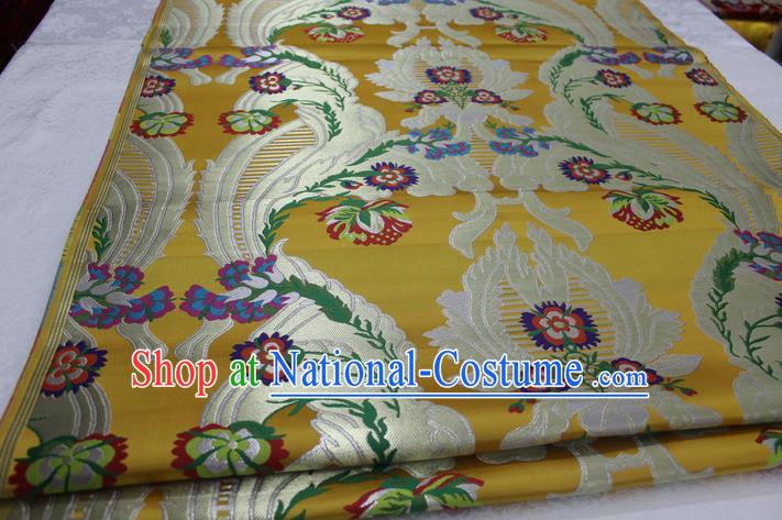 Chinese Traditional Ancient Costume Palace Pattern Mongolian Robe Yellow Nanjing Brocade Cheongsam Satin Fabric Hanfu Material