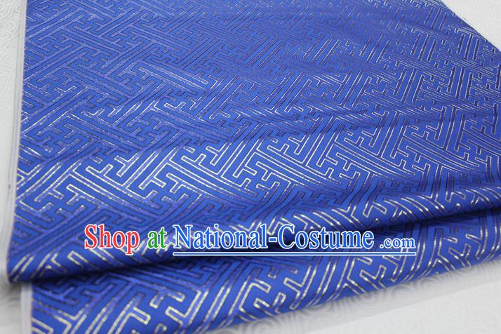 Chinese Traditional Ancient Costume Palace Pattern Blue Brocade Cheongsam Satin Mongolian Robe Fabric Hanfu Material